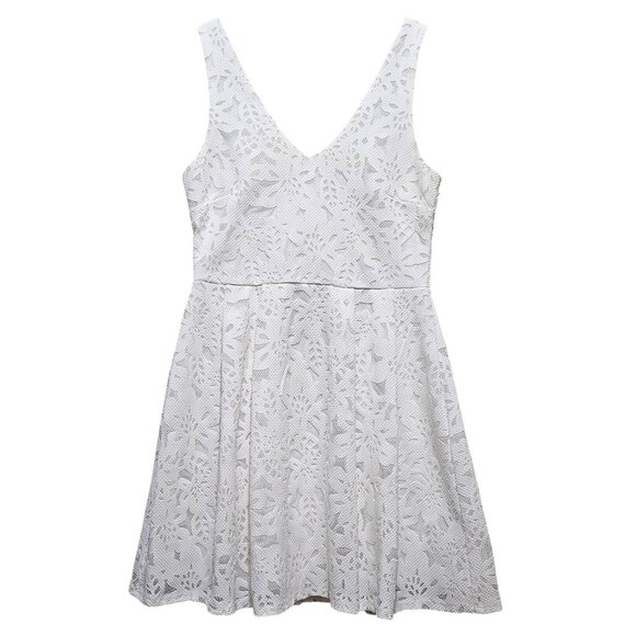 White Lace Sleeveless V-Neck Fit & Flare Dress Size 5 By Crystal Doll - Picture 1 of 12